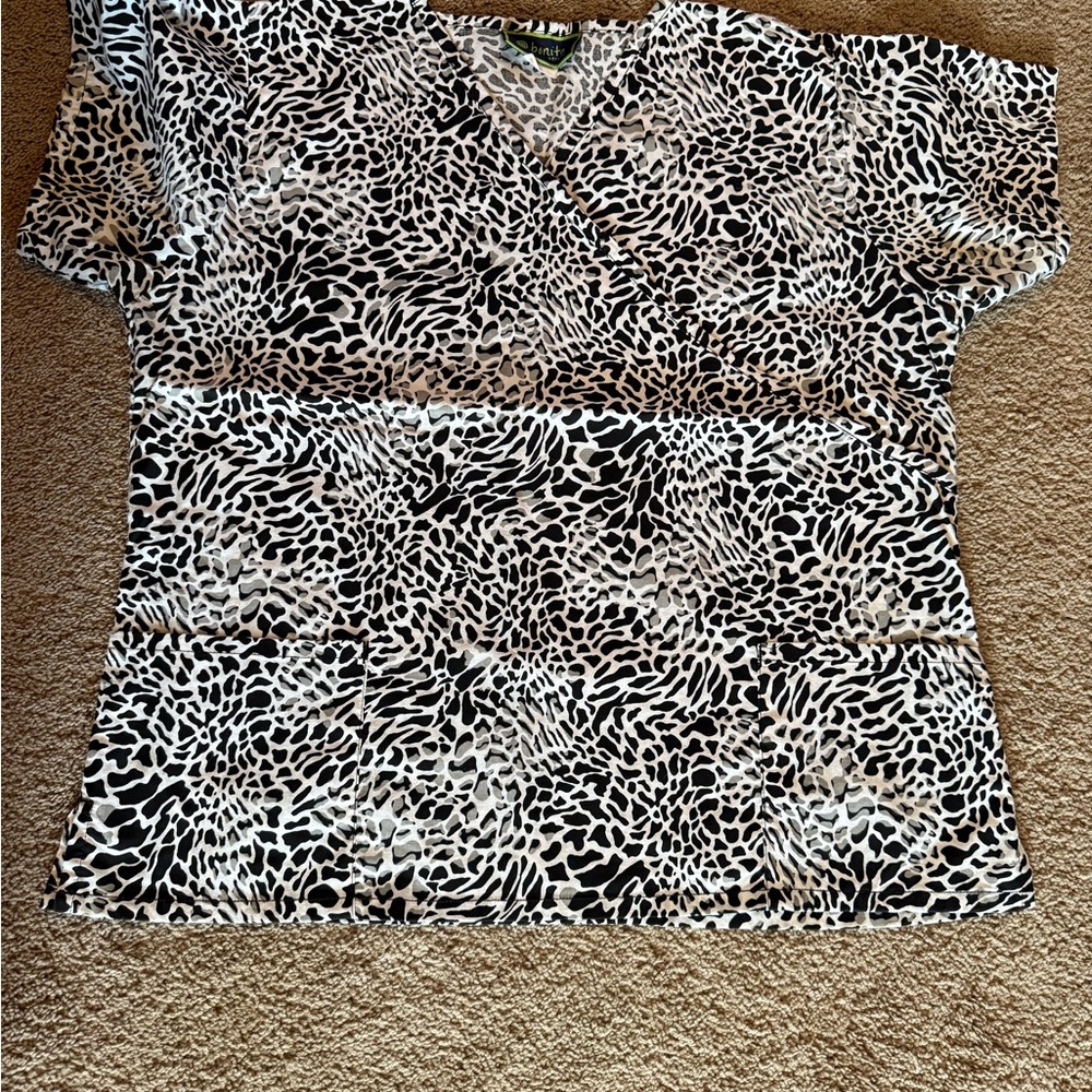 Black and White Animal Print Women's Scrub Top